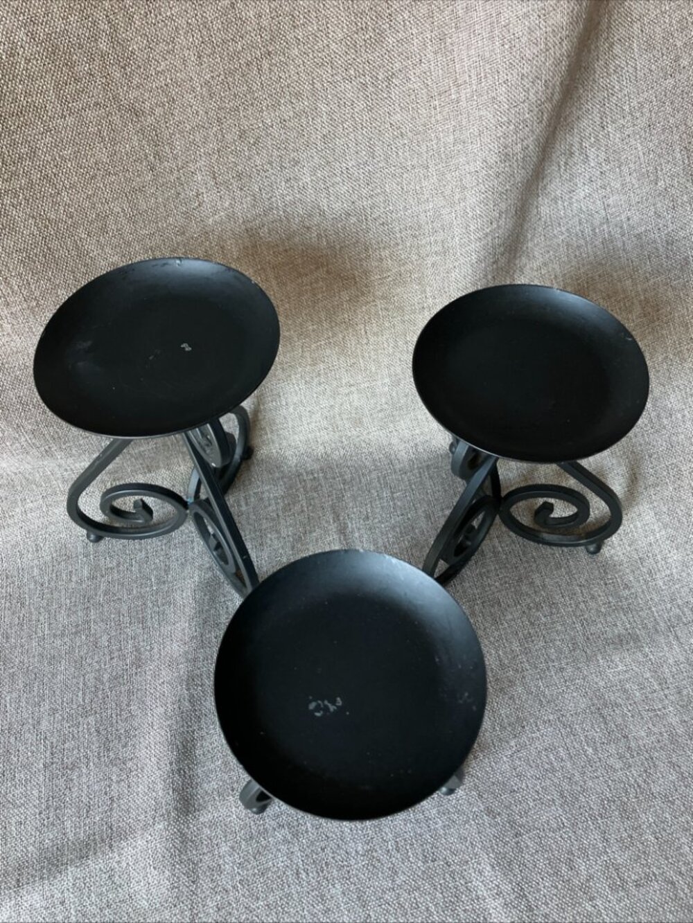 Set of 3 Black Wrought Iron Scrollwork Pillar Candle Holders French Country Vibe - Picture 3 of 10